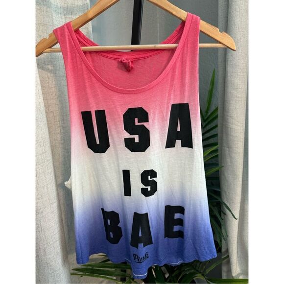 Victoria’s Secret‎ PINK USA Is Bae Red White Blue Tank Top Medium Vtg - Picture 1 of 3